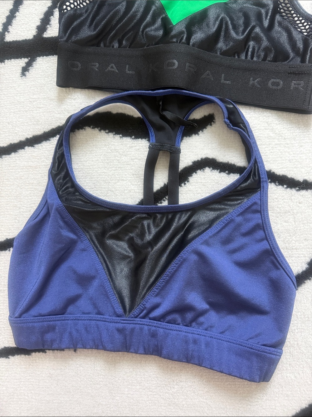 Koral Purple-Blue Racerback Sports Bra with Black Mesh